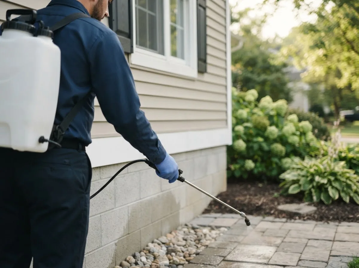 Pest control technician inspecting a home in Amityville, NY